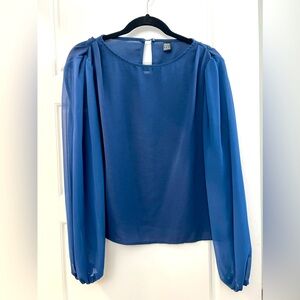 Navy puff sleeve blouse